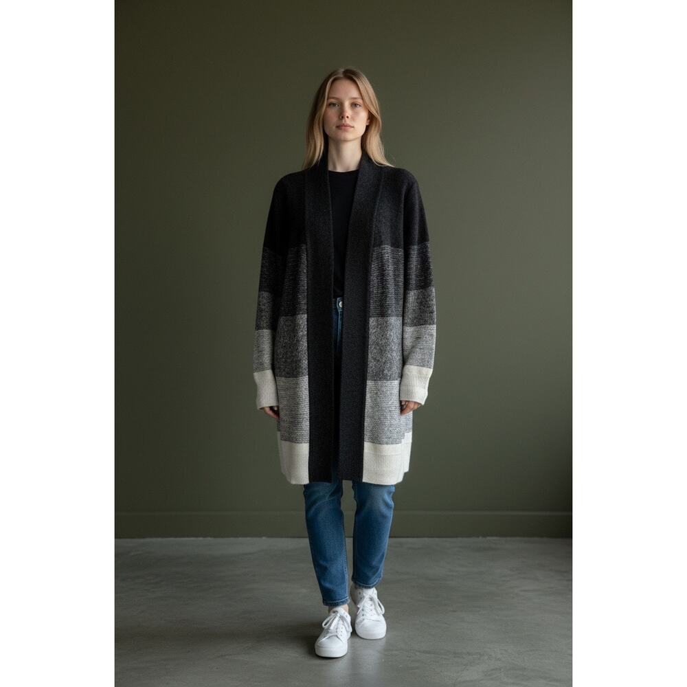 Bridge & Lord Merino Cashmere/Wool Blend Gray Toned Long Women's Cardigan Large